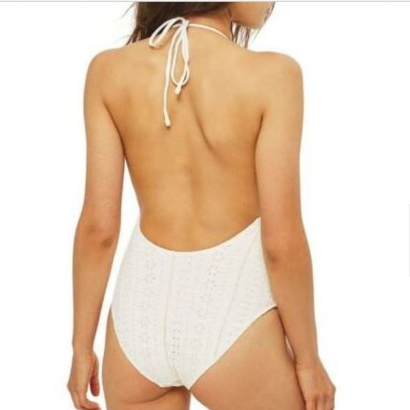 TOPSHOP Broderie Lace Up Eyelet Lace Swimsuit - Picture 2 of 4